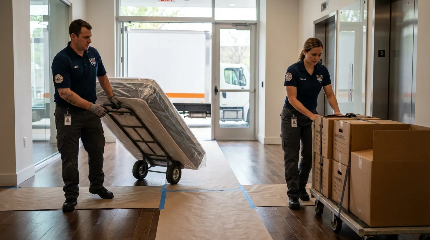 Professional apartment movers loading elevator in Salisbury, MD